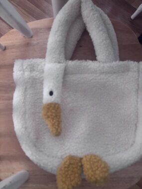 Plush duck  Tote Bag in Cream with Mustard Beak